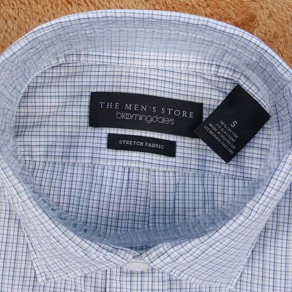 BLOOMINGDALES Mens Shirt Small Green Check Button Up Business Workwear Plaid - Picture 2 of 4